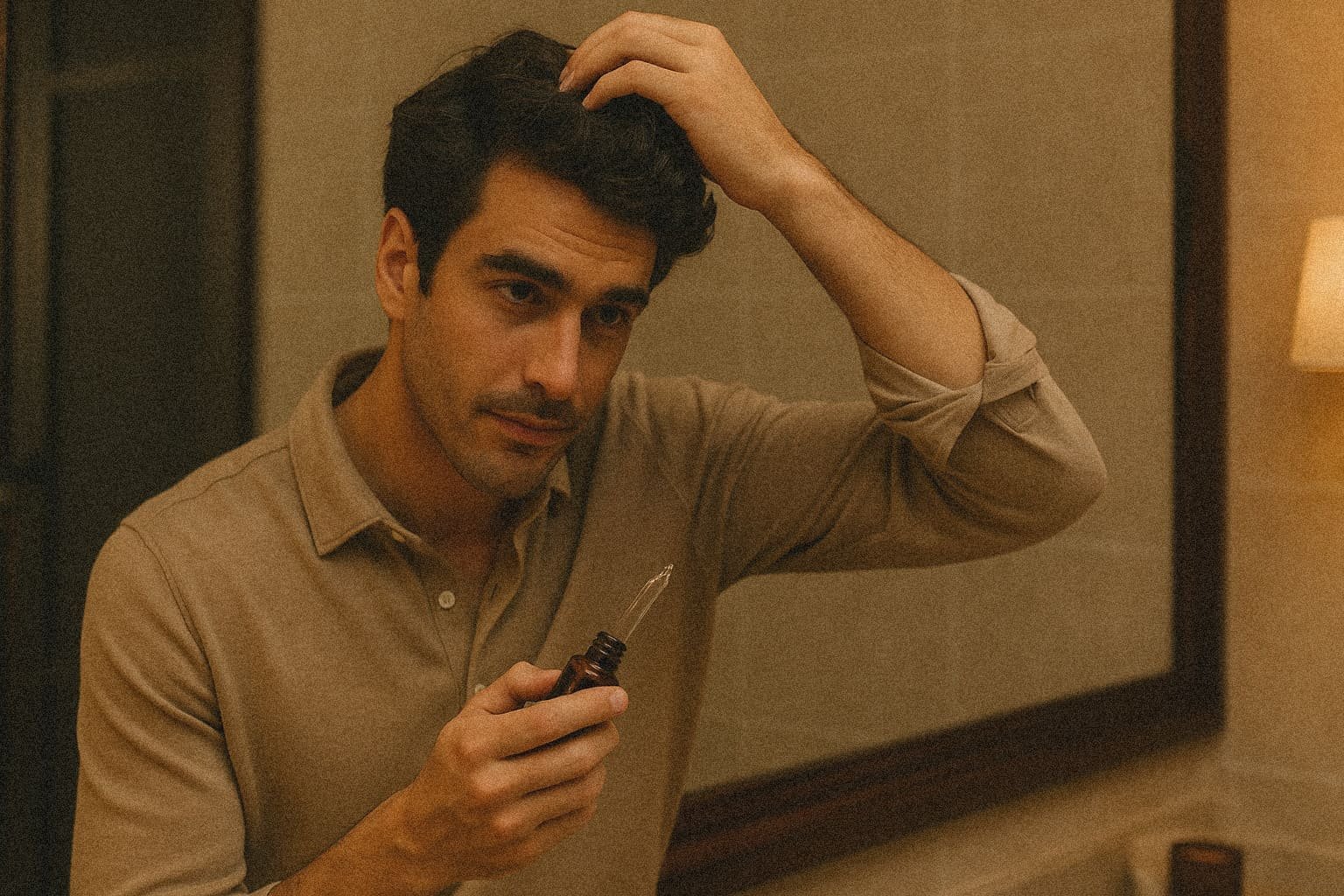 modelo de Legado Club con su rutina capilar de aceites y serum