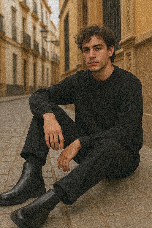 Modelo total look negro de Legado Club y botas Chelsea negras