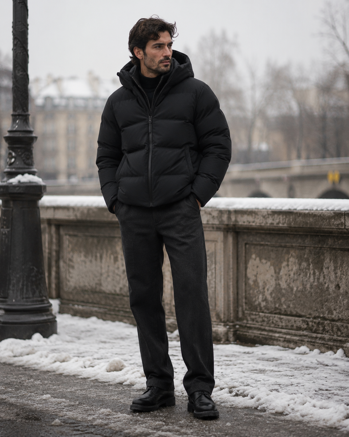 Chaquetón de plumas negro para hombre