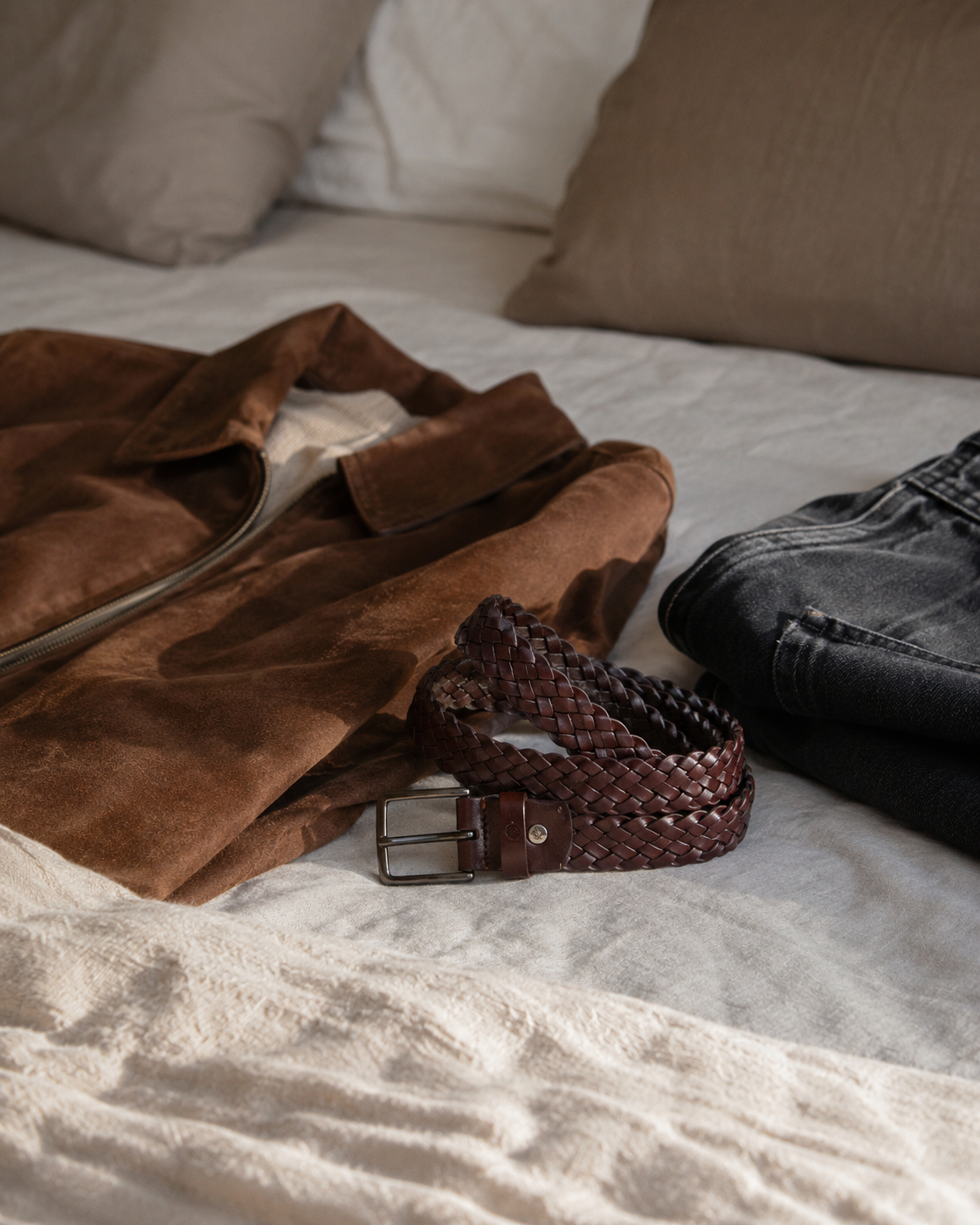 Cinturón trenzado marrón para hombre