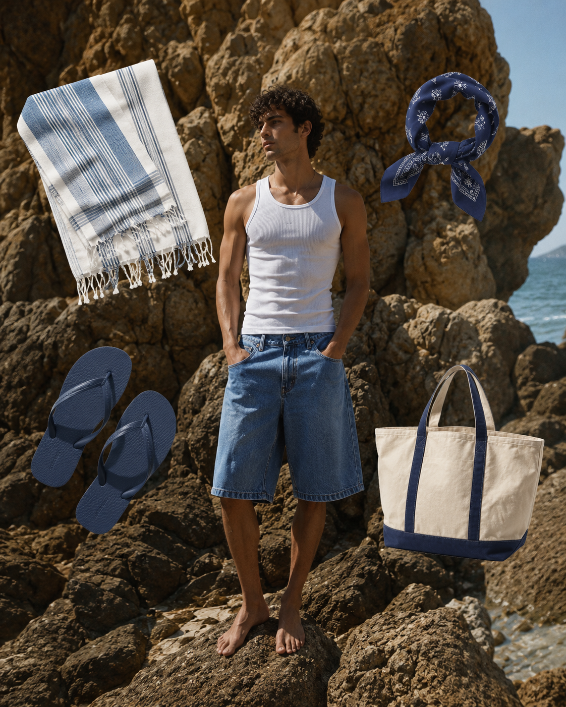 Outfit de verano playero e informal para hombre con camiseta de tirantes