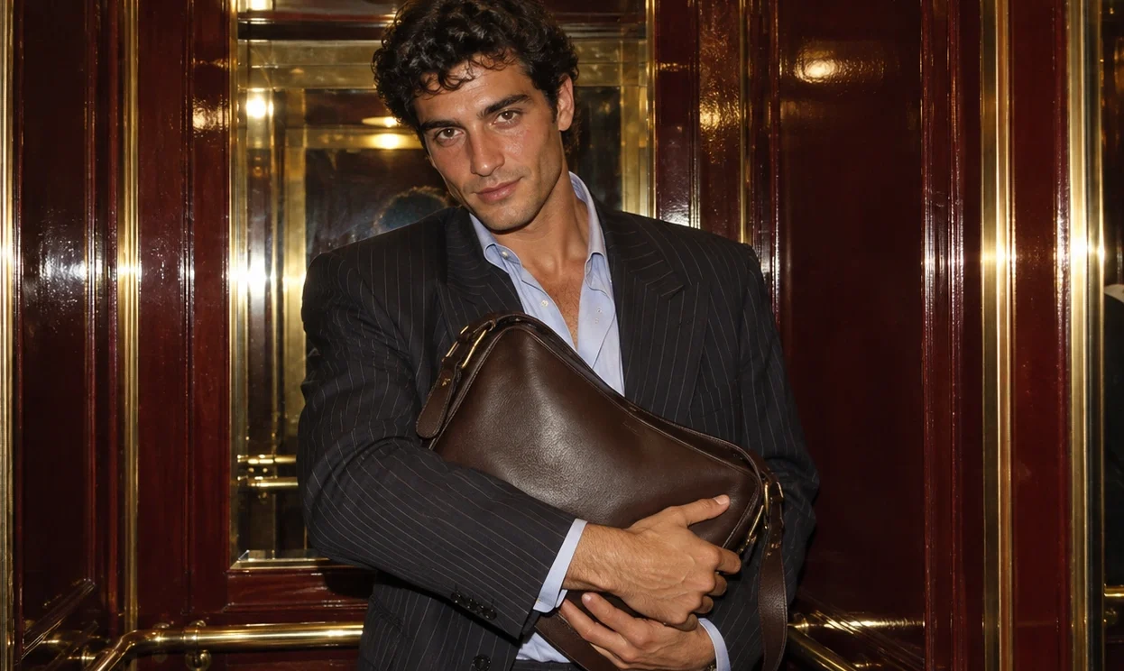 Hombre con bolso en mano