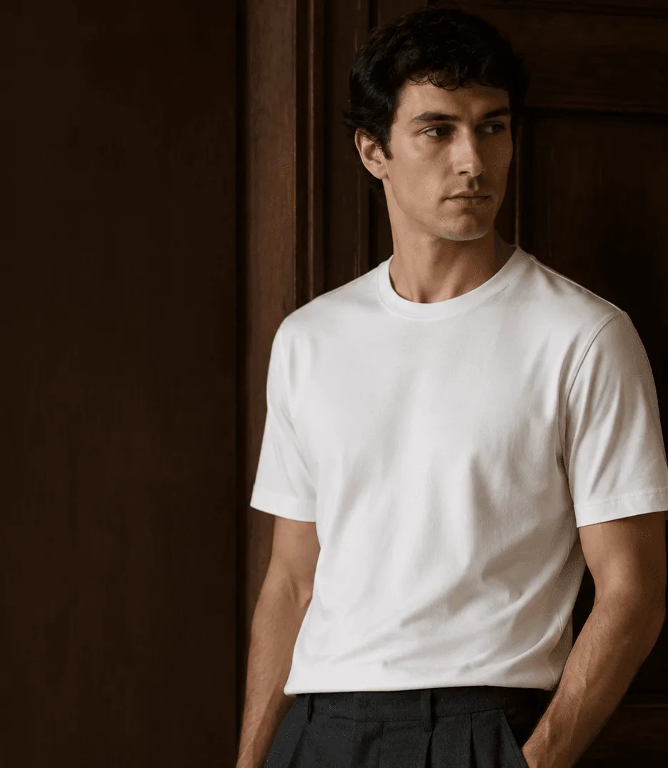 Camiseta básica de algodón blanca para hombre