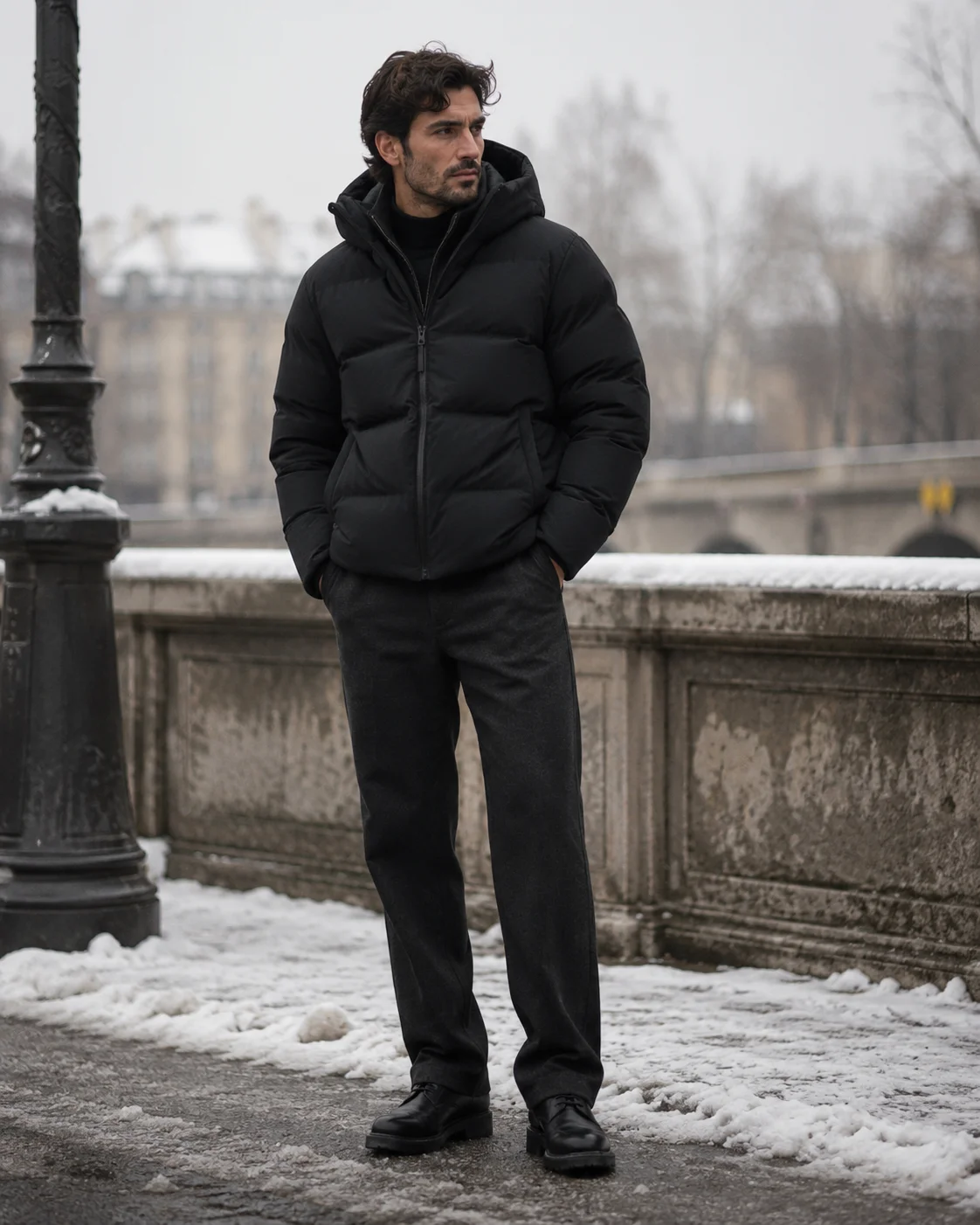 Chaquetón de plumas negro para hombre