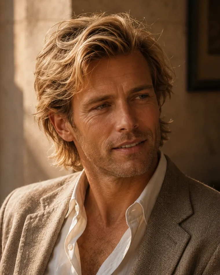 Corte shaggy capeado estilo años setenta para hombre