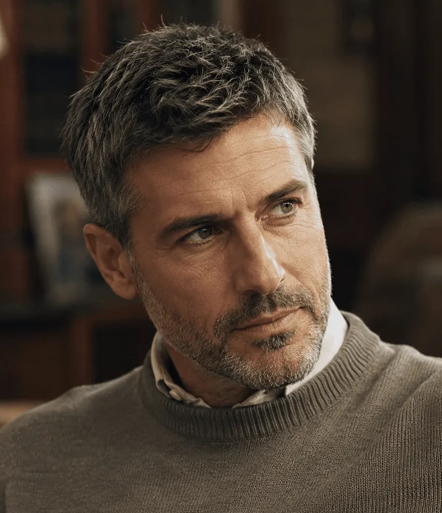 Corte de pelo corto para disimular canas en hombre