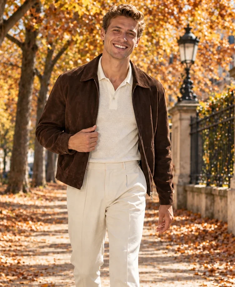 Combinación de chocolate con ecru en ropa de hombre