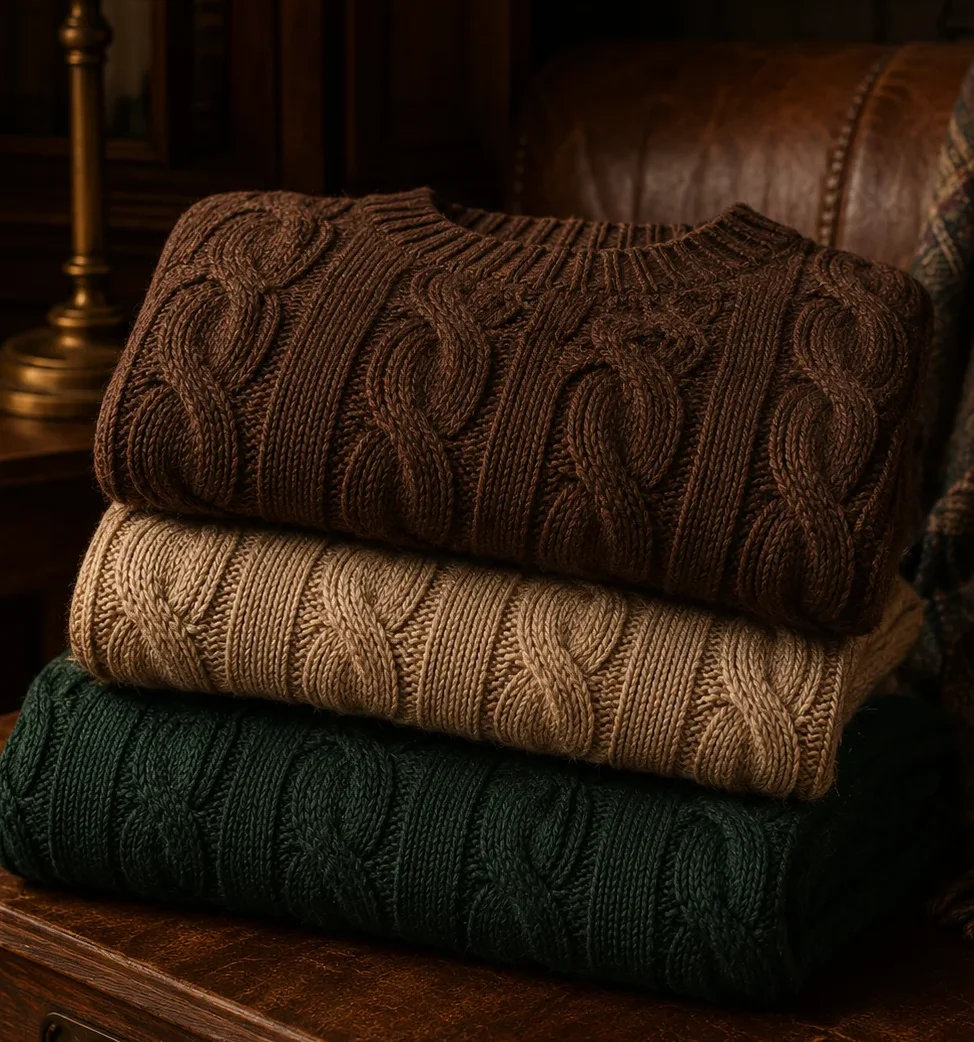 Jersey trenzado marrón para hombre
