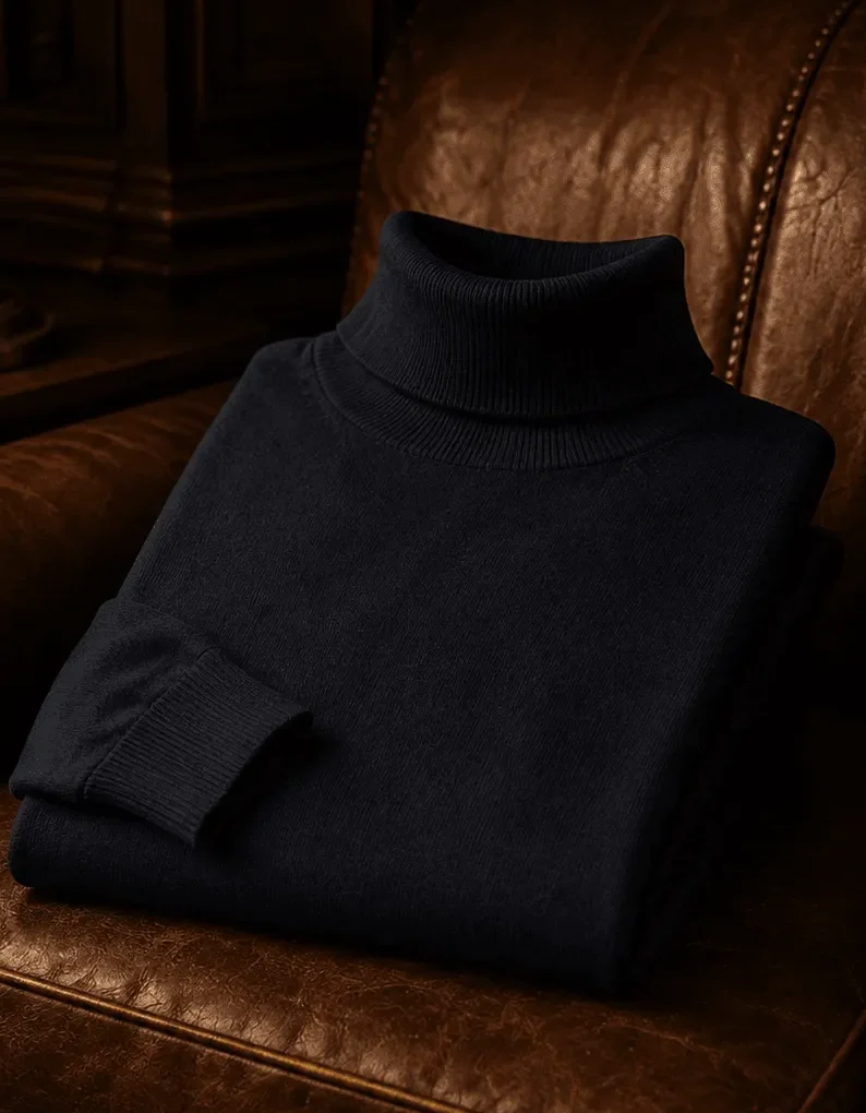 Jersey de cuello alto azul marino para hombre