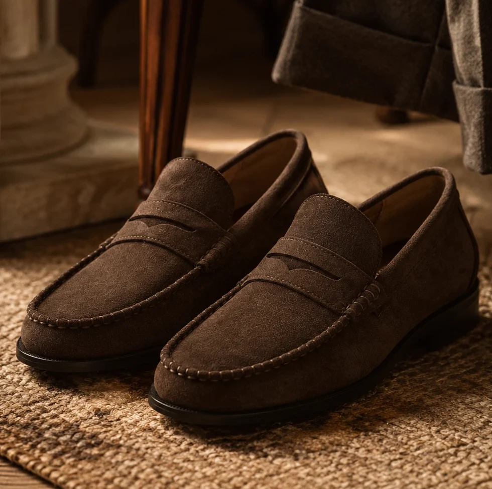 Mocasines de serraje marrón para hombre