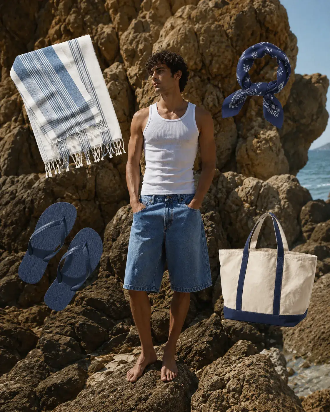 Outfit de verano playero e informal para hombre con camiseta de tirantes