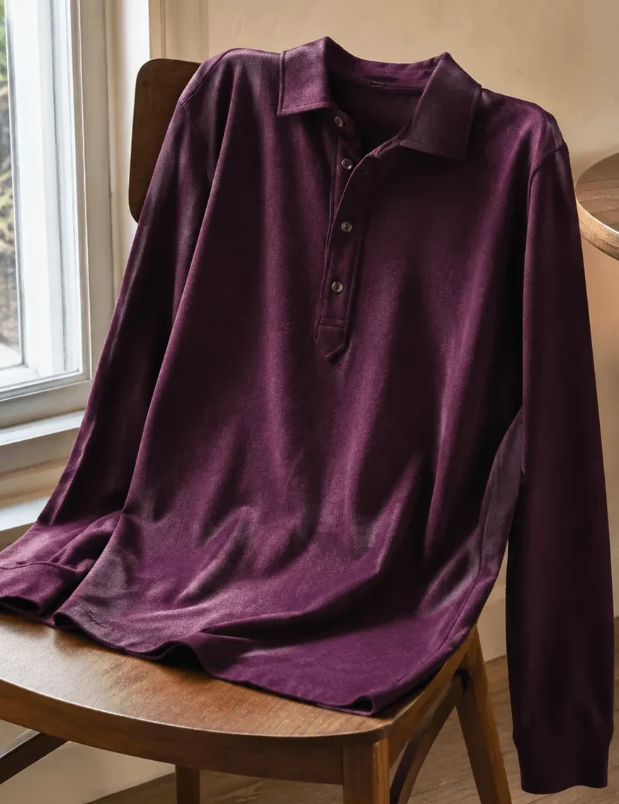 Polo de algodón manga larga burdeos para hombre