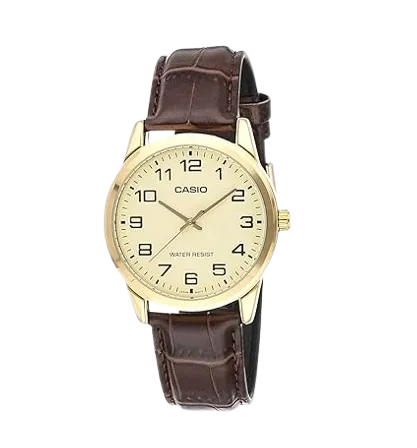 Casio clásico dorado con correa marrón para hombre