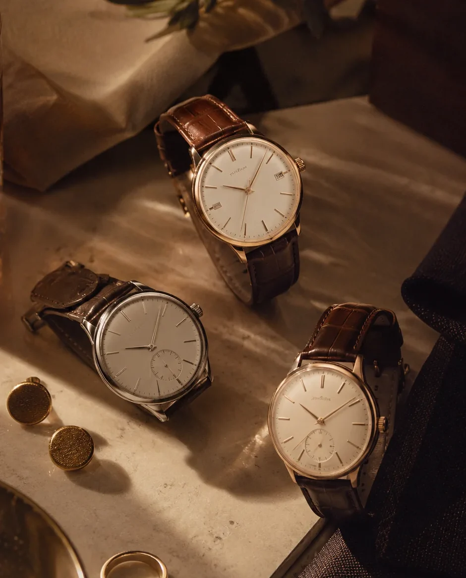 Reloj clásico y gemelos para boda de hombre