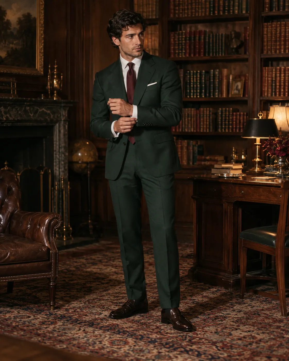 Traje verde botella de hombre