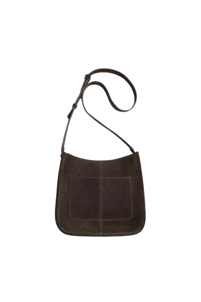 Bandolera de piel serraje marrón de Zara