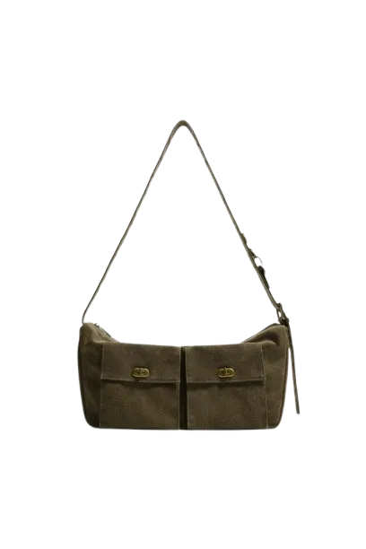 Bolso de hombro de tejido marrón con multibolsillos de Zara