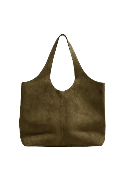 Bolso shopper de piel verde caqui de la colección Origins de Zara