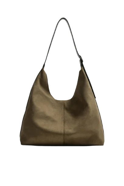 Bolso shopper liso verde caqui de Zara