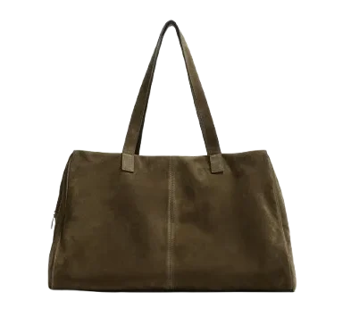 Bolso de viaje de piel serraje verde caqui de Zara