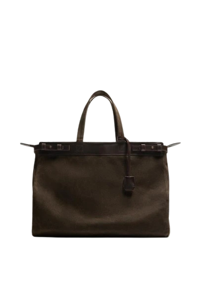 Bolso shopper de algodón con detalles de piel marrón de Zara