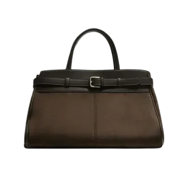 Bolso combinado marrón con detalle de cinturón de Zara