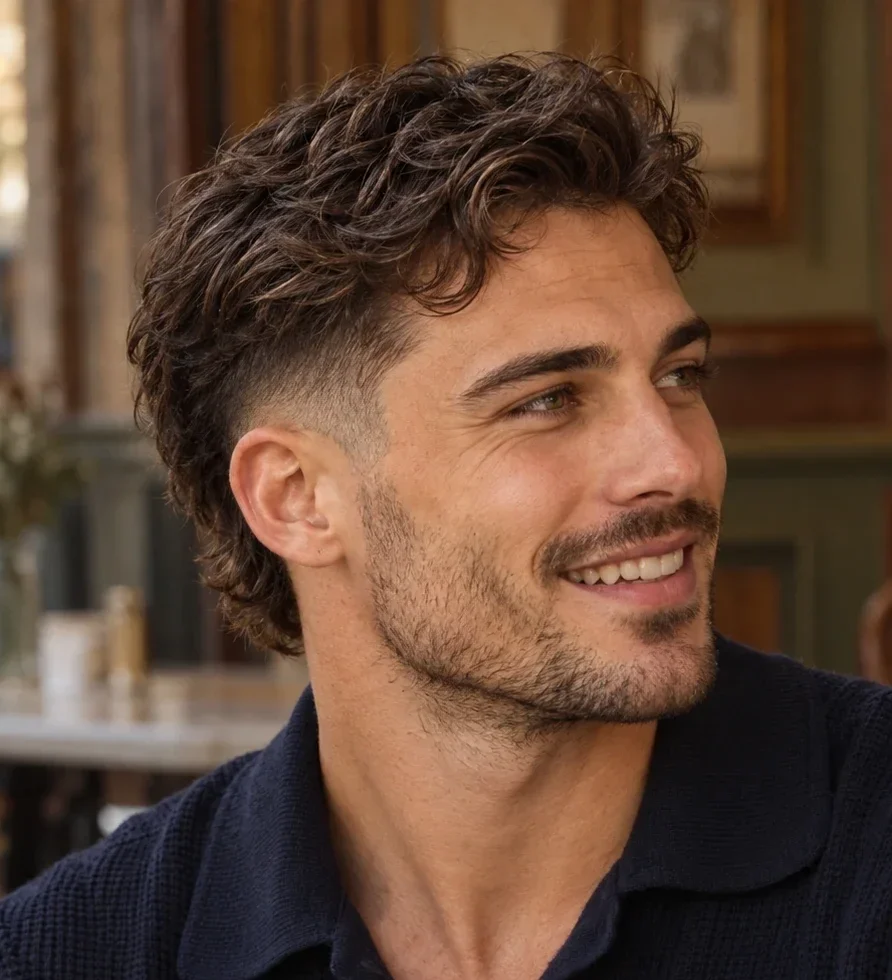 Corte burst fade mullet para hombre, tendencia 2027