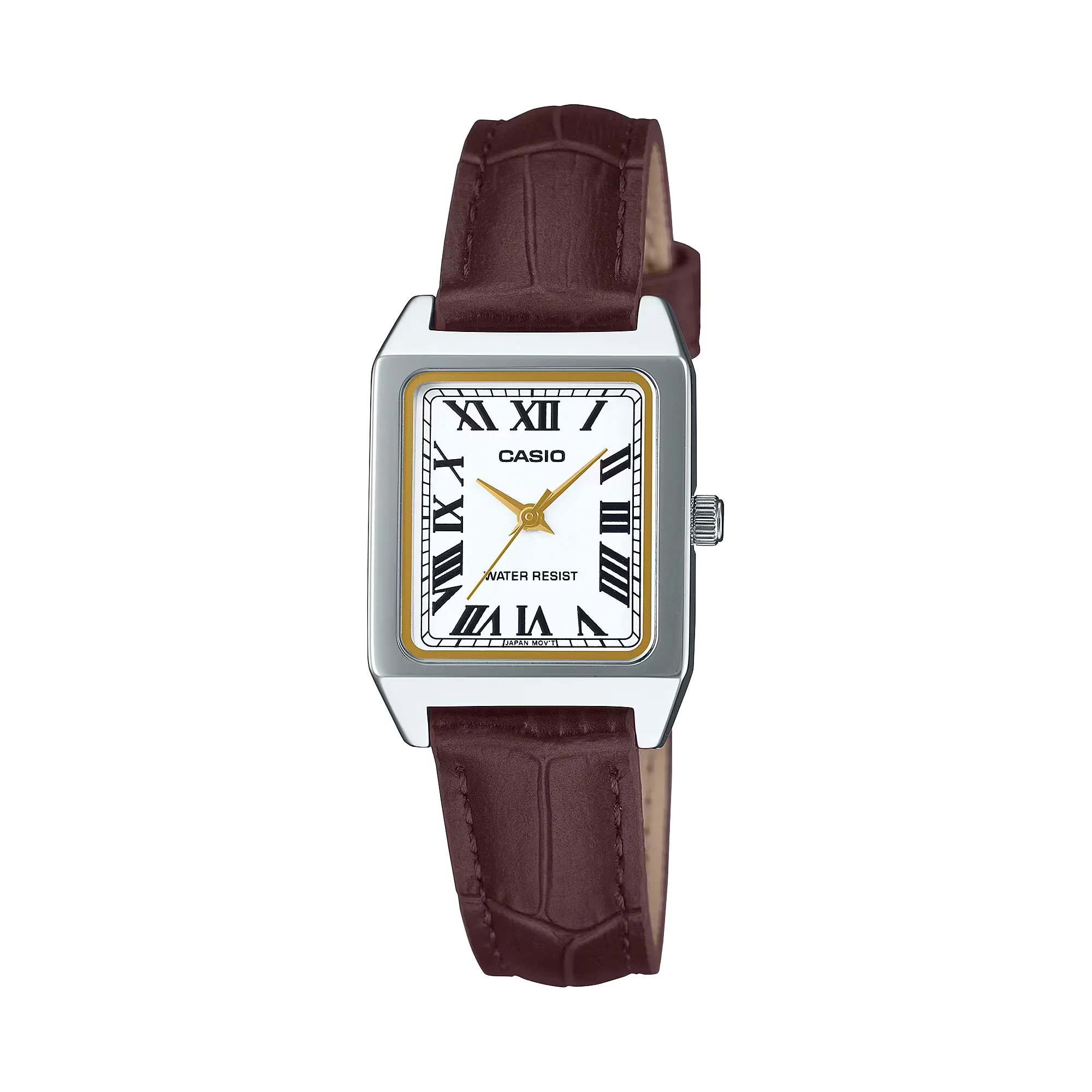 Casio retro de esfera cuadrada con correa marrón para hombre
