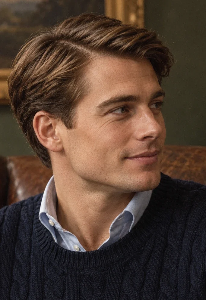 Corte de pelo pijo con raya lateral estilo old money para hombre