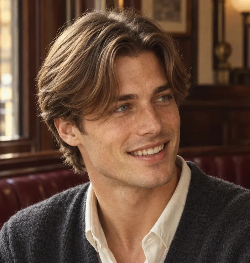 Corte curtains con flequillo partido en dos para hombre