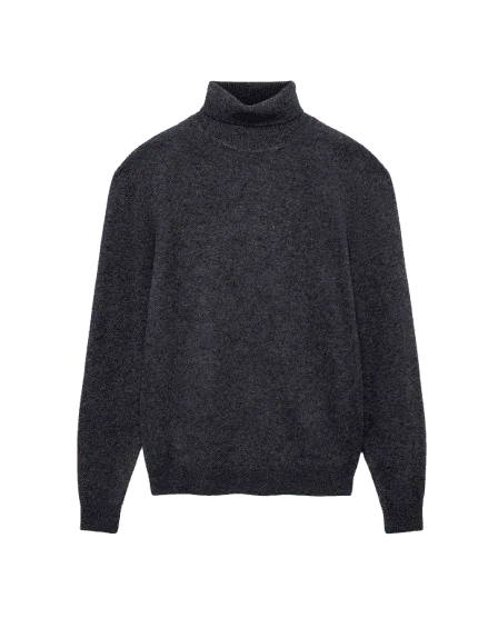 Jersey de cuello alto en lana merino gris para hombre