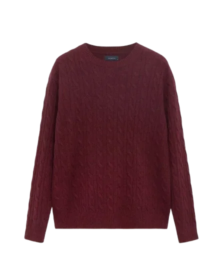 Jersey trenzado de punto grueso burdeos para hombre