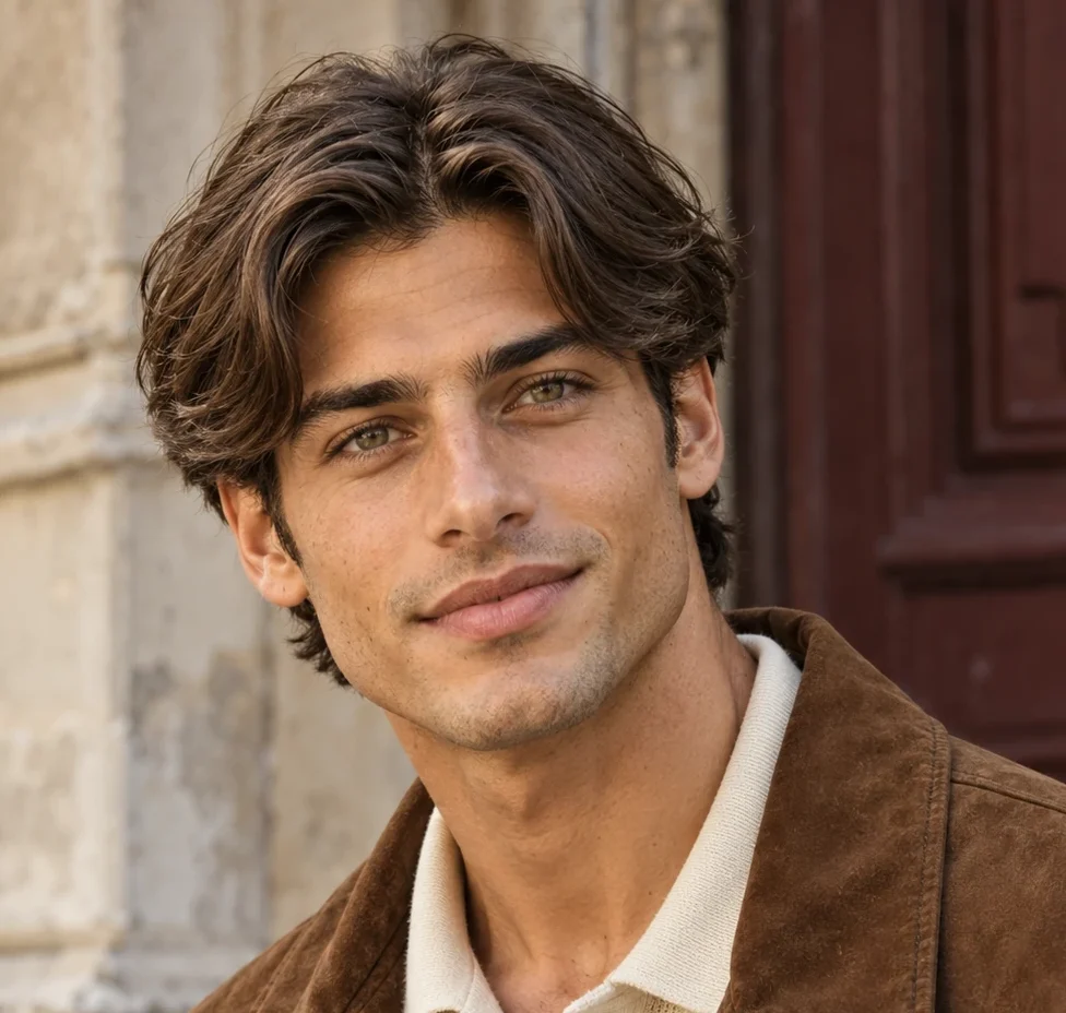 Corte middle part con raya en medio para hombre, tendencia 2027