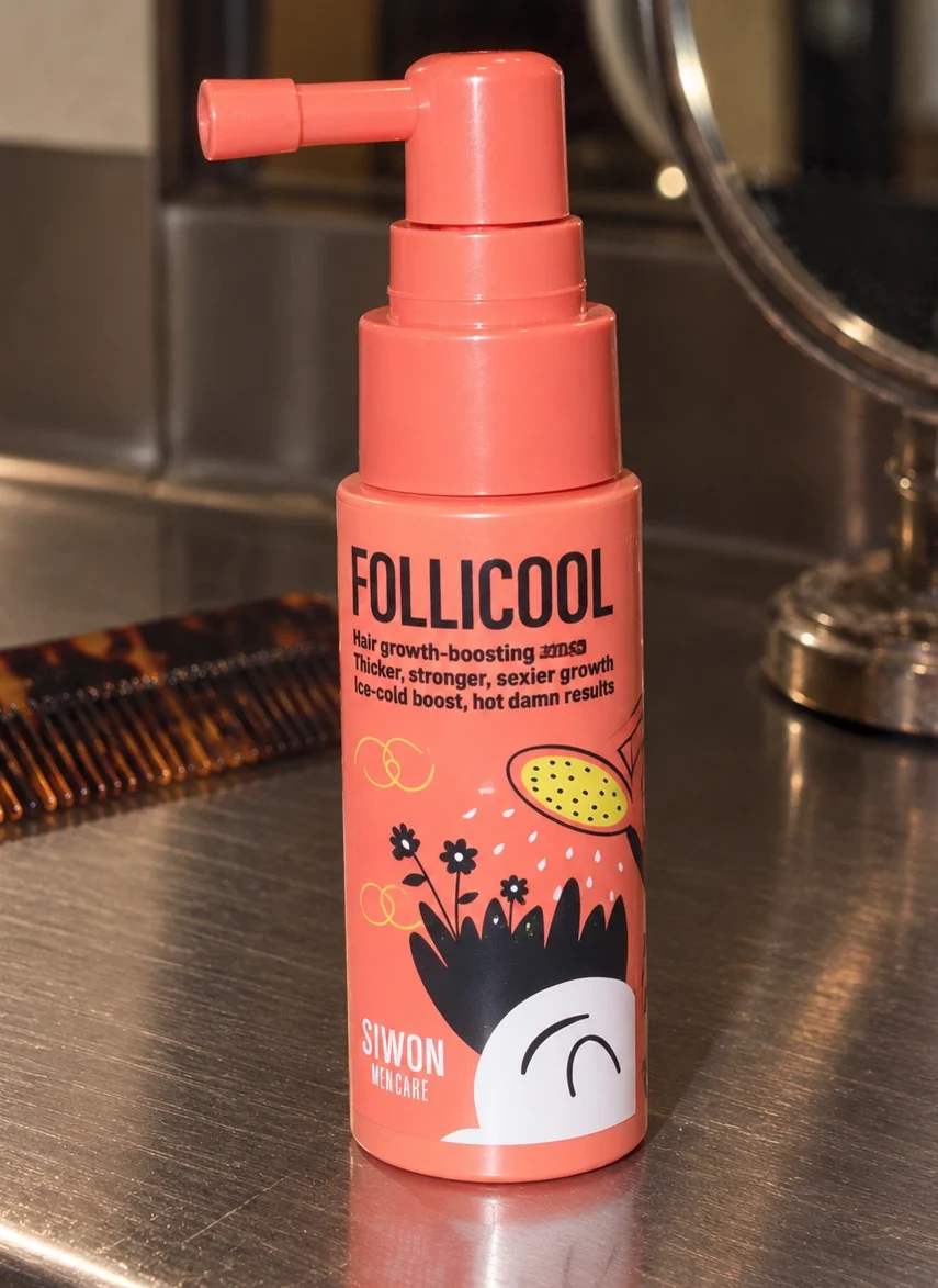 Sérum en spray Follicool de Siwon aplicado sobre el cuero cabelludo