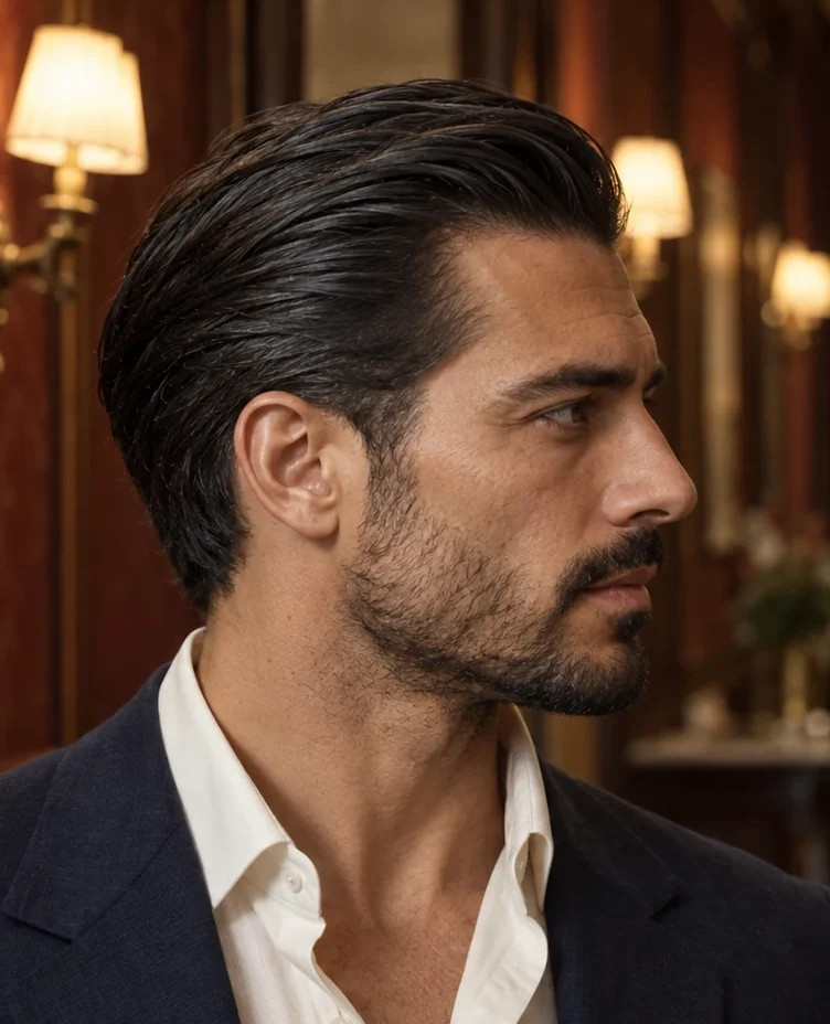 Corte slick back para hombre peinado hacia atrás