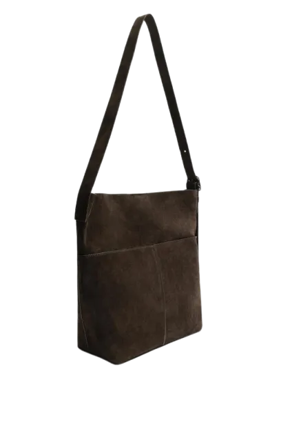 Bolso shopper de piel serraje marrón de Zara